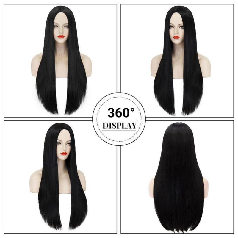 Peluca Mersi Negra 69 cm Liso para Disfraz de Halloween