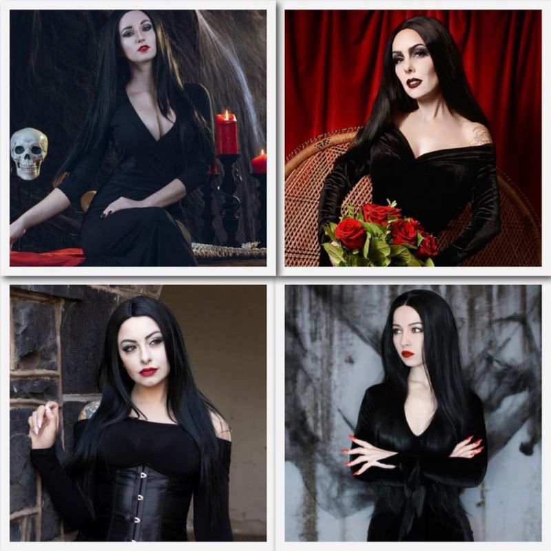 Peluca Mersi Negra 69 cm Liso para Disfraz de Halloween