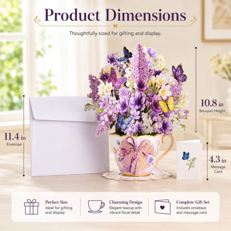 Tarjeta de Felicitación Joyvine 3D Pop‑Up de Ramo de Flores