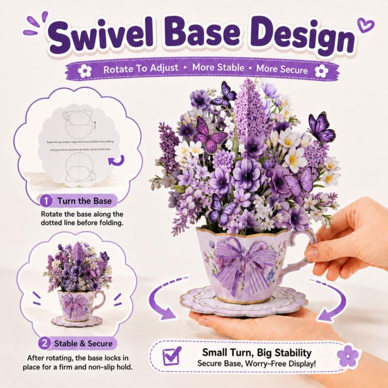 Tarjeta de Felicitación Joyvine 3D Pop‑Up de Ramo de Flores