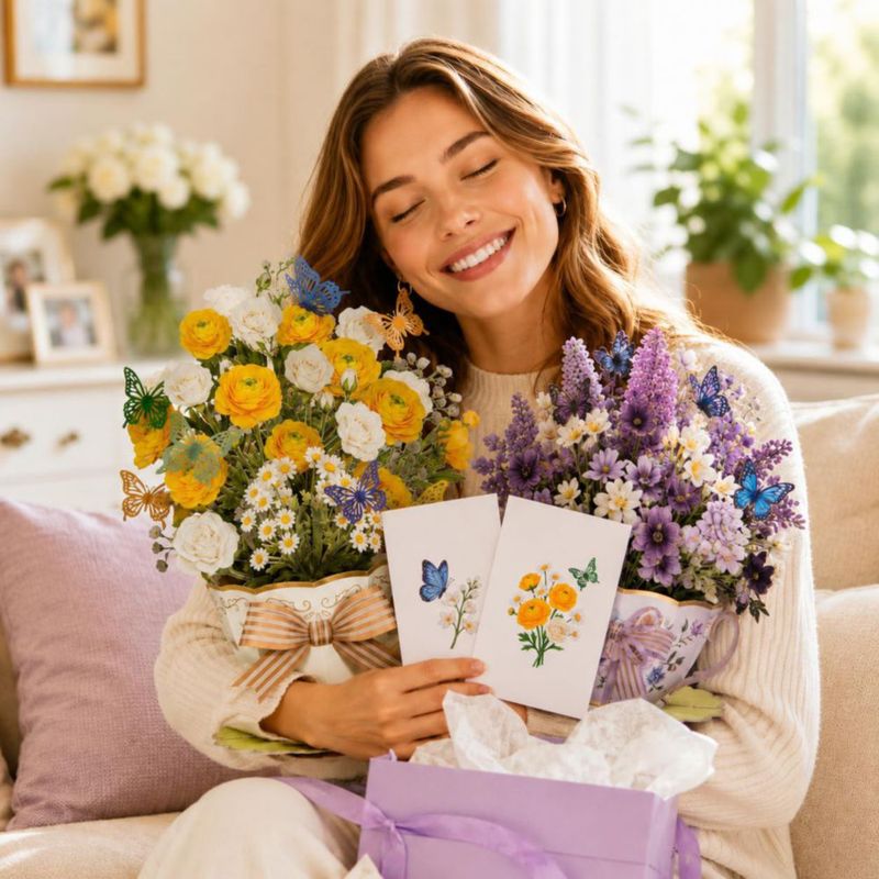 Tarjeta de Felicitación Joyvine 3D Pop‑Up de Ramo de Flores