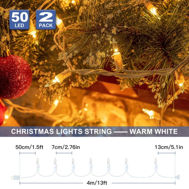 Luces navideñas Hopolon paquete de 2 unidades 50 unidades color blanco cálido