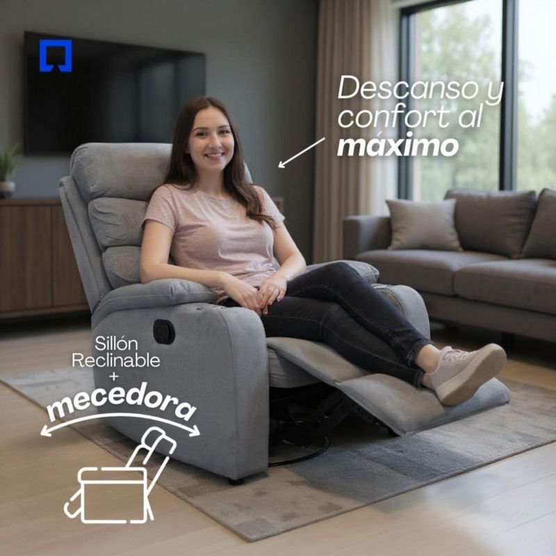 Sillón Reclinable para Adultos Giratorio con Mecedora, Reposet Microfibra, Sistema Manual Color Gris