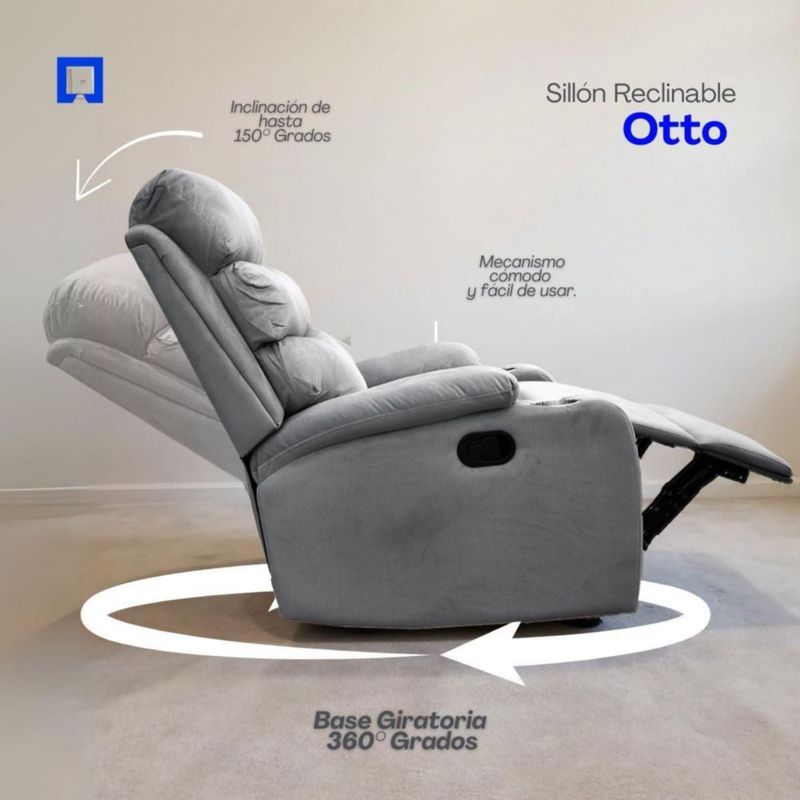 Sillón Reclinable para Adultos Giratorio con Mecedora, Reposet Microfibra, Sistema Manual Color Gris