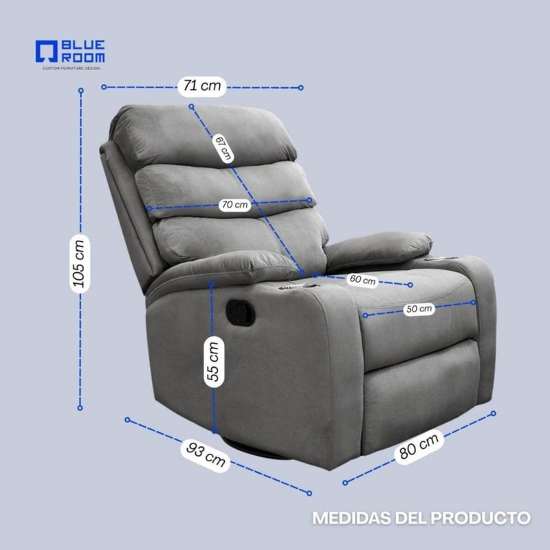 Sillón Reclinable para Adultos Giratorio con Mecedora, Reposet Microfibra, Sistema Manual Color Gris