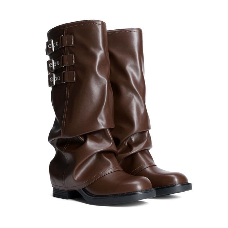 Botas DREAM PAIRS de caña alta plegable color marrón talla 10