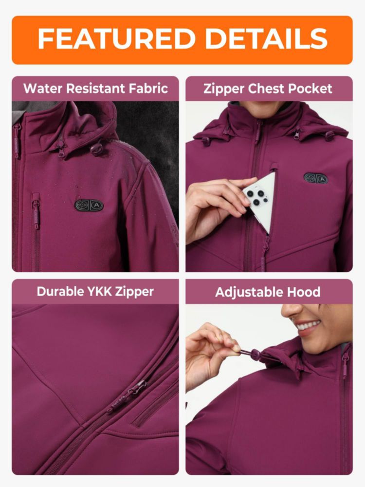 Chaqueta Térmica ORORO para Mujer - 5 Zonas Calefactables - Morado - Talla XL