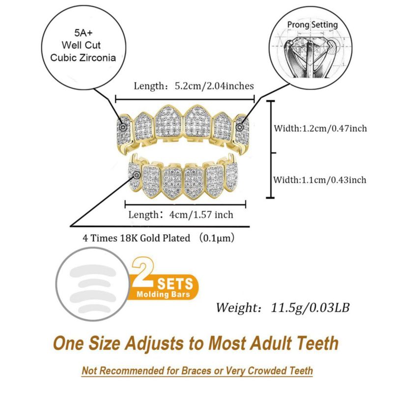 Grillz TOPGRILLZ chapado en oro de 18K con zirconia cúbica colmillos de vampiro estilo hip‑hop y cosplay