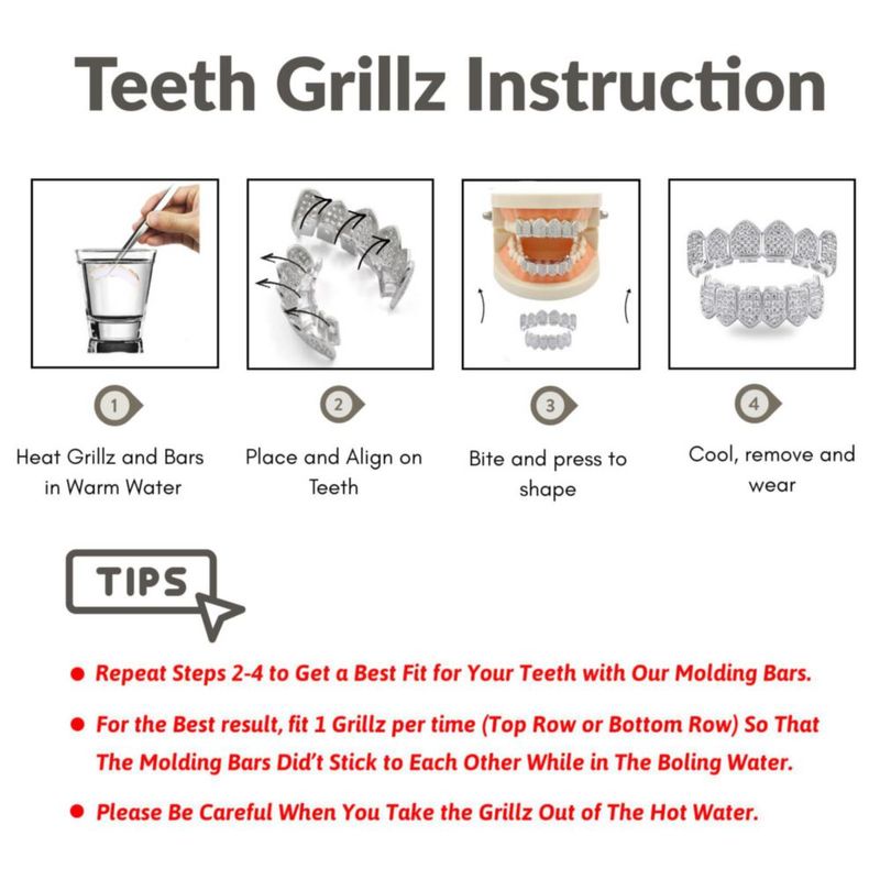 Grillz TOPGRILLZ chapado en oro de 18K con zirconia cúbica colmillos de vampiro estilo hip‑hop y cosplay
