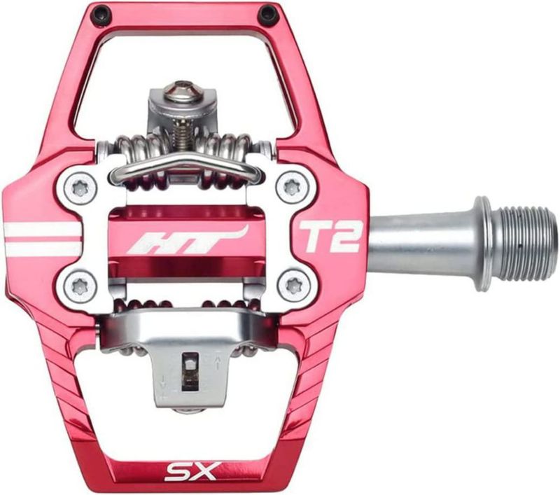 Pedal de bicicleta HT T2‑SX Plataforma Clipless Doble Cara Rojo