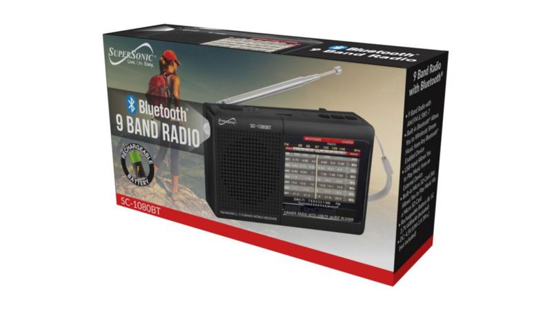 Radio Supersonic SC-1080BT de 9 bandas con Bluetooth y linterna