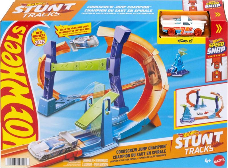Pista de autos de juguete Hot Wheels con loop en espiral y auto