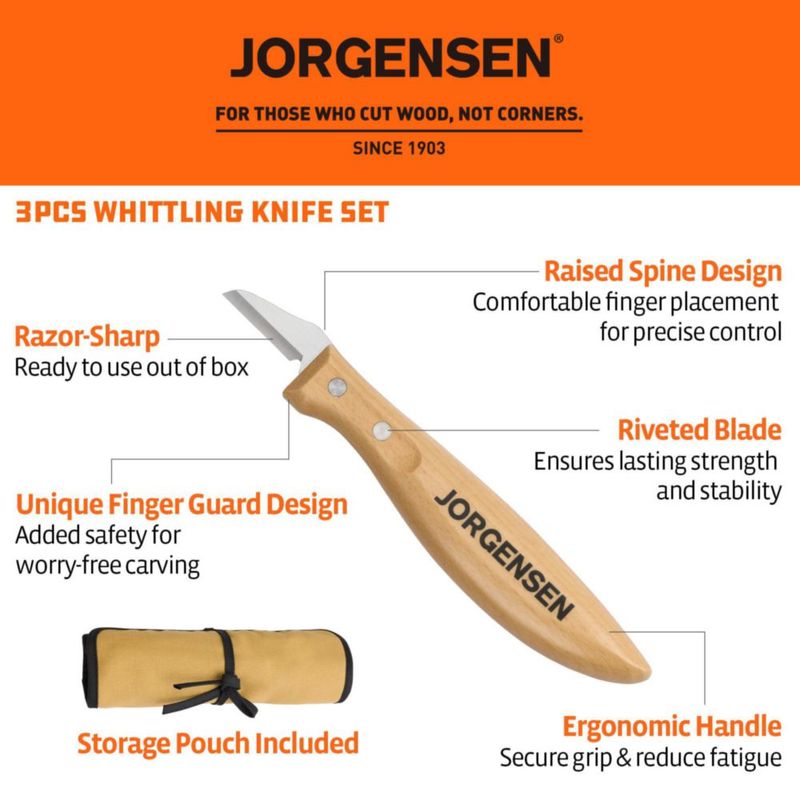 Juego de 3 cuchillos para talla de madera Jorgensen de acero inoxidable