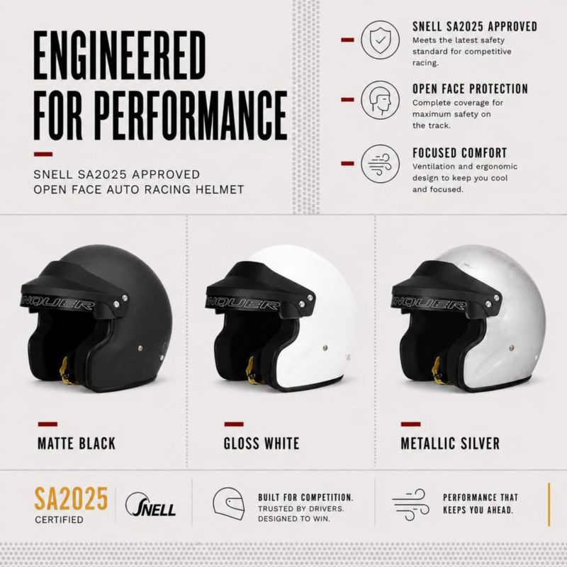 Casco de Automóvil Conquer Snell SA2025 Negro/Blanco/Plateado