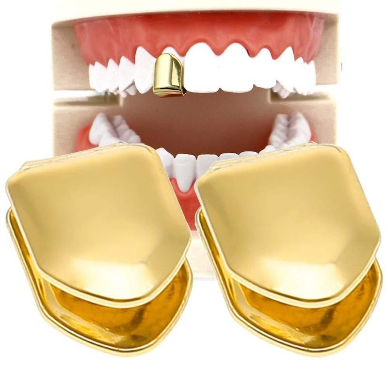 Grillz Dentales TCOTBE 2 Piezas con Baño de Oro de 14K para Dientes Superiores