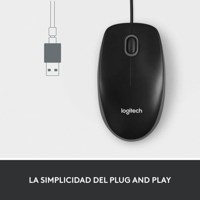 Mouse Logitech M100 con cable USB ambidiestro negro