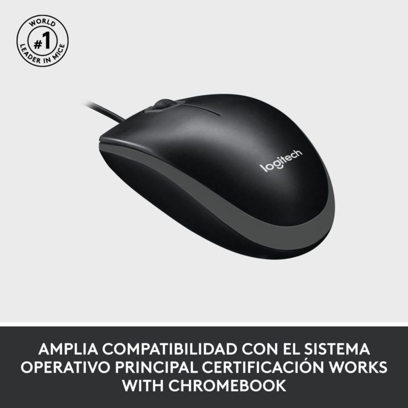 Mouse Logitech M100 con cable USB ambidiestro negro