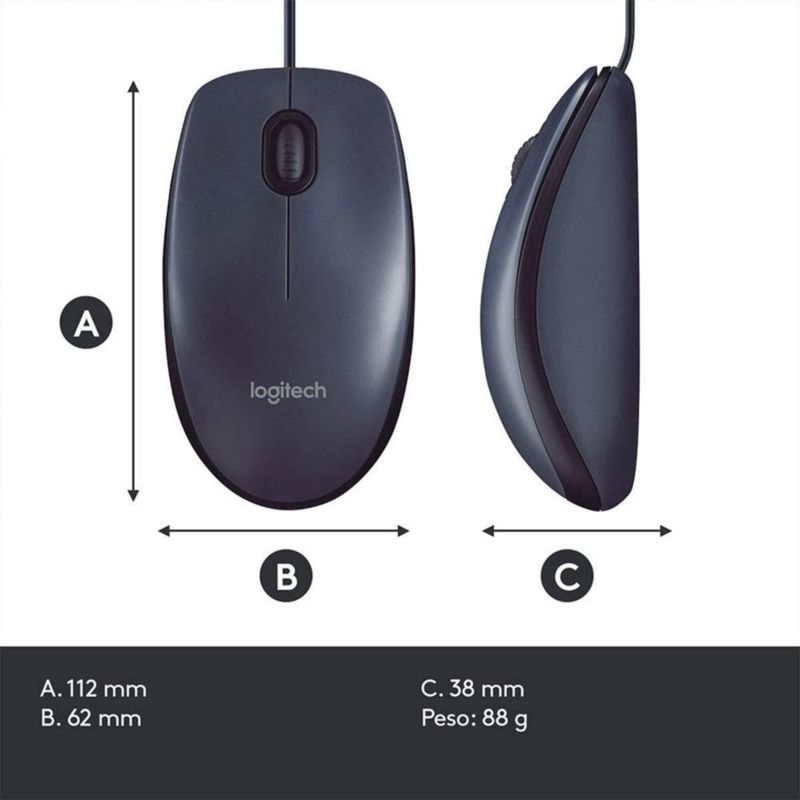 Mouse Logitech M100 con cable USB ambidiestro negro