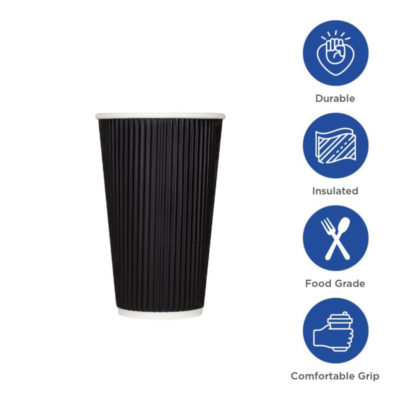Vaso de Café Karat 237 ml Negro 500 Unidades con Diseño Ondulado