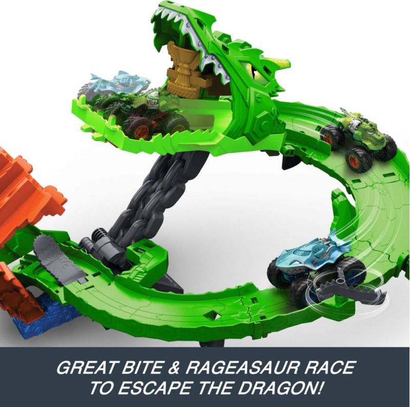 Pista de juego Hot Wheels Monster Trucks Sharks vs. Dinos