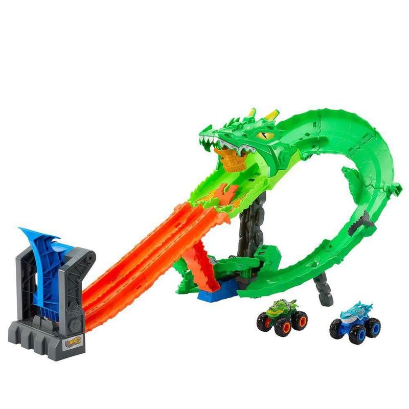 Pista de juego Hot Wheels Monster Trucks Sharks vs. Dinos