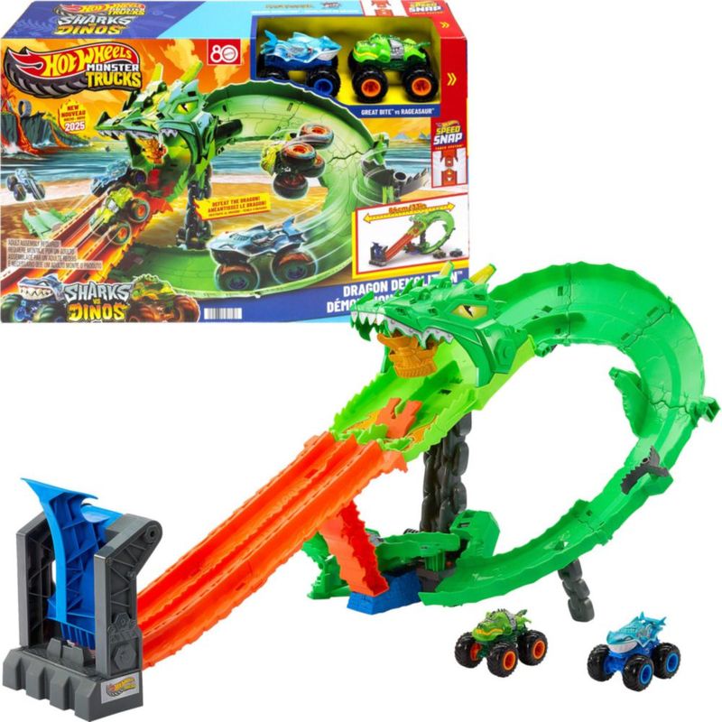 Pista de juego Hot Wheels Monster Trucks Sharks vs. Dinos
