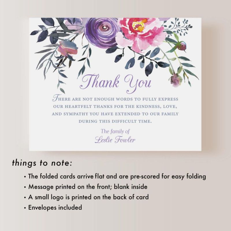 Tarjeta de agradecimiento Hello Love Goods floral rosa y púrpura