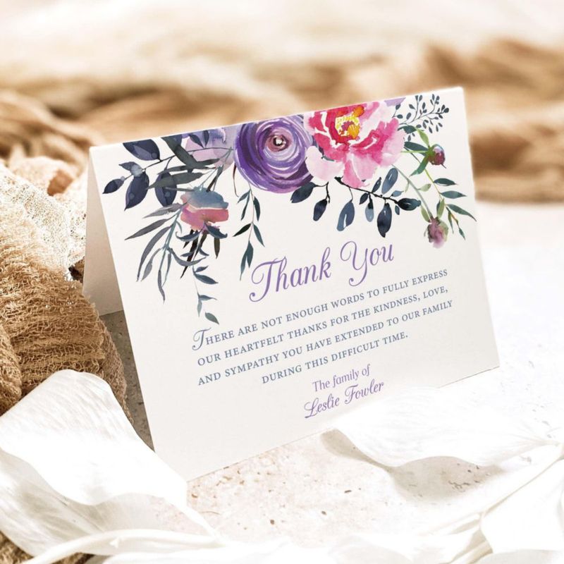 Tarjeta de agradecimiento Hello Love Goods floral rosa y púrpura