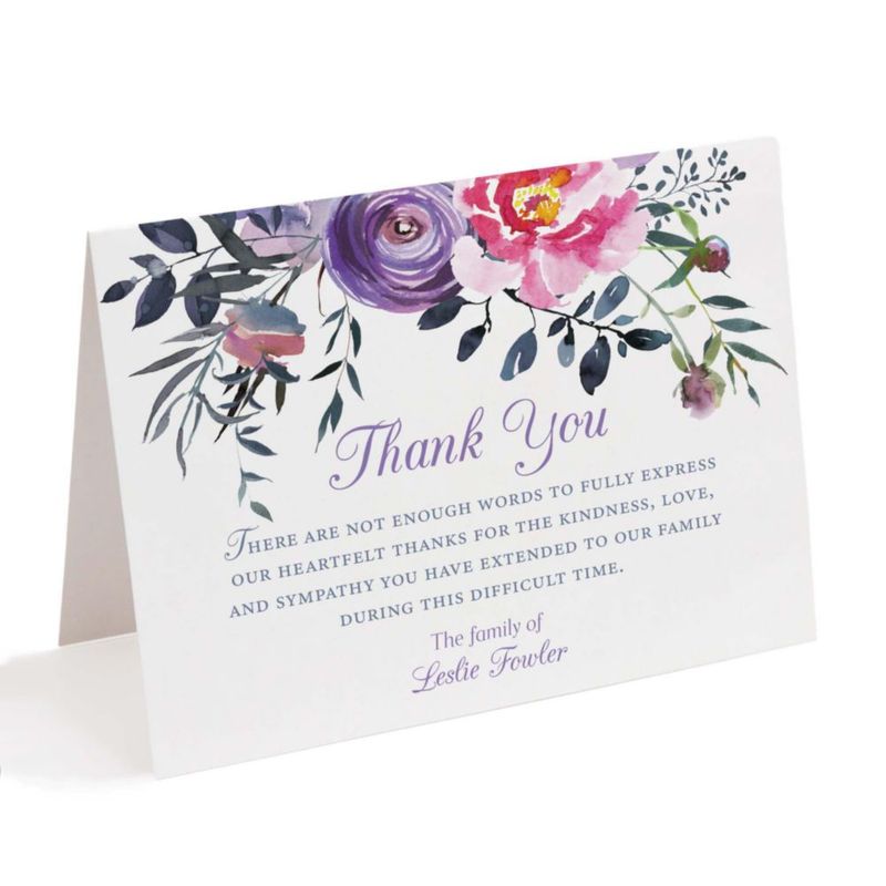 Tarjeta de agradecimiento Hello Love Goods floral rosa y púrpura