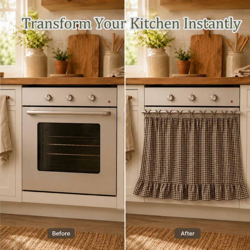 Cortina FancyCow para Horno con Falda de Lino Cierre con Nudo Estilo Rústico