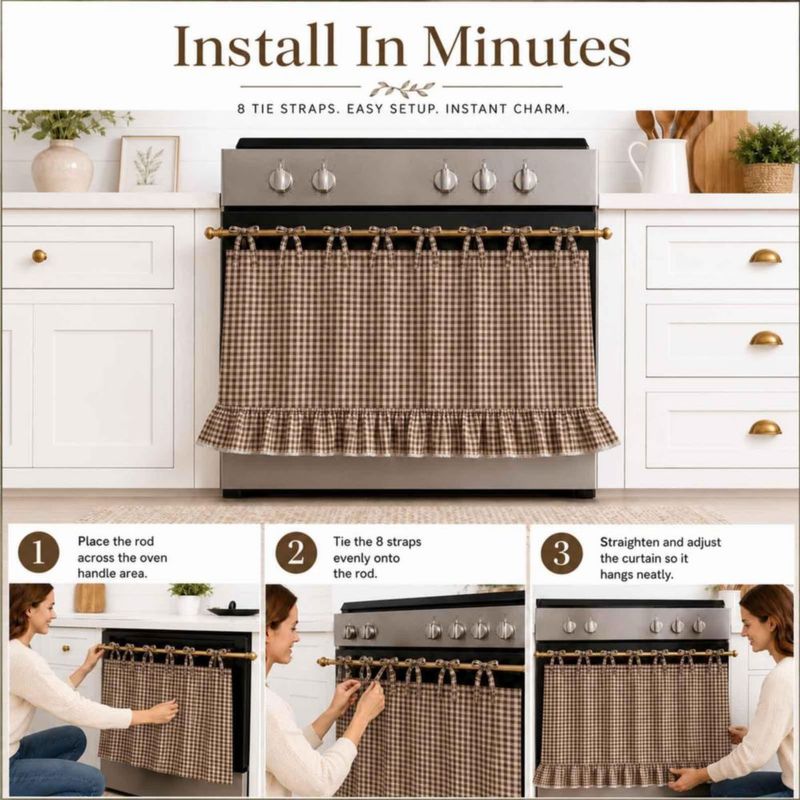 Cortina FancyCow para Horno con Falda de Lino Cierre con Nudo Estilo Rústico