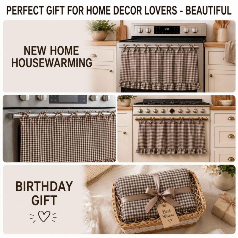 Cortina FancyCow para Horno con Falda de Lino Cierre con Nudo Estilo Rústico