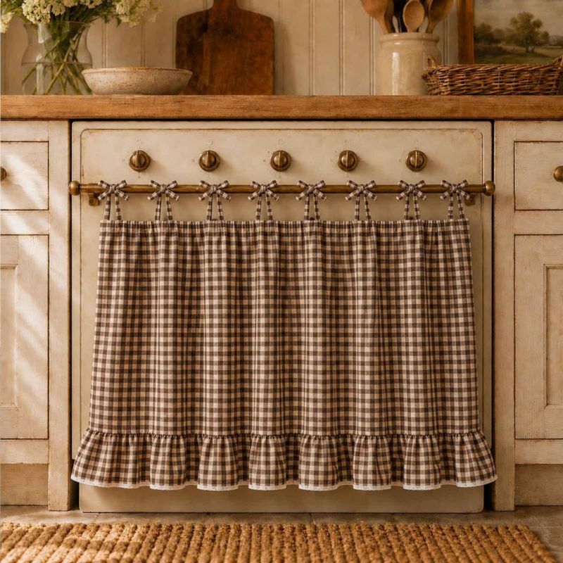 Cortina FancyCow para Horno con Falda de Lino Cierre con Nudo Estilo Rústico