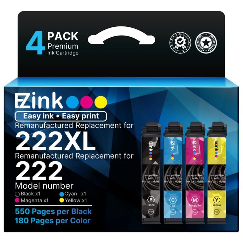 Paquete Combo de Cartuchos de Tinta E-Z Ink 222XL Reacondicionados de 4 Colores