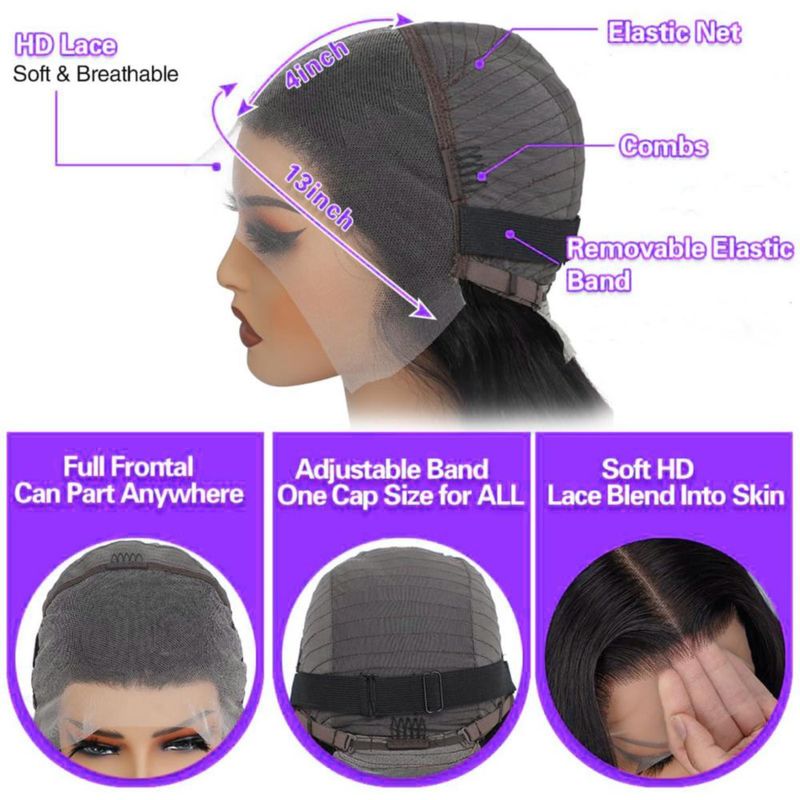Peluca Momaksa 91 cm HD con frontal de encaje y cabello humano de onda profunda