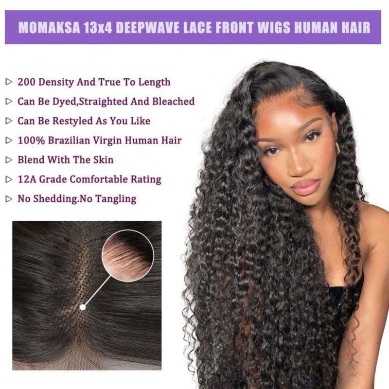 Peluca Momaksa 91 cm HD con frontal de encaje y cabello humano de onda profunda