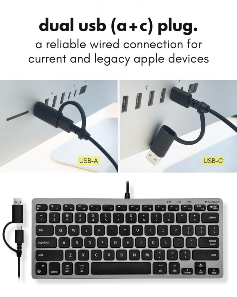 Teclado Macally de 78 teclas USB‑C/A gris espacial