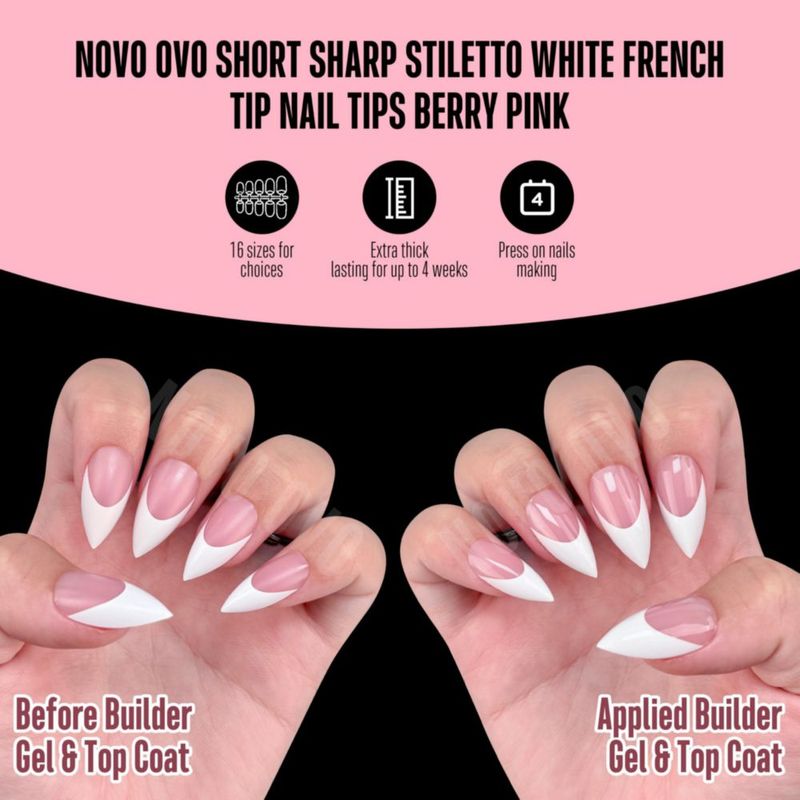Uñas postizas NOVO OVO Stiletto blanco/rosa 160 piezas