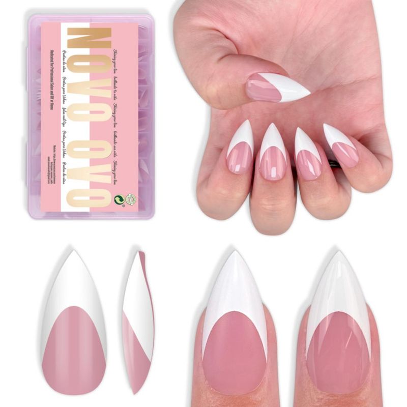 Uñas postizas NOVO OVO Stiletto blanco/rosa 160 piezas