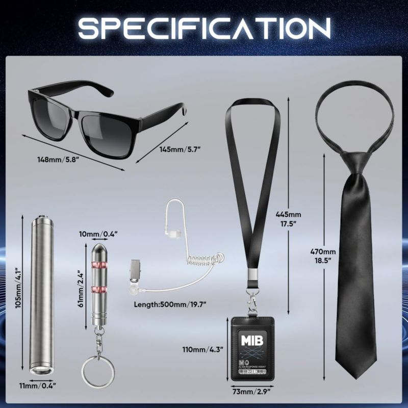 Set de Accesorios para Disfraz de Agente Secreto Lizgoxd - Negro