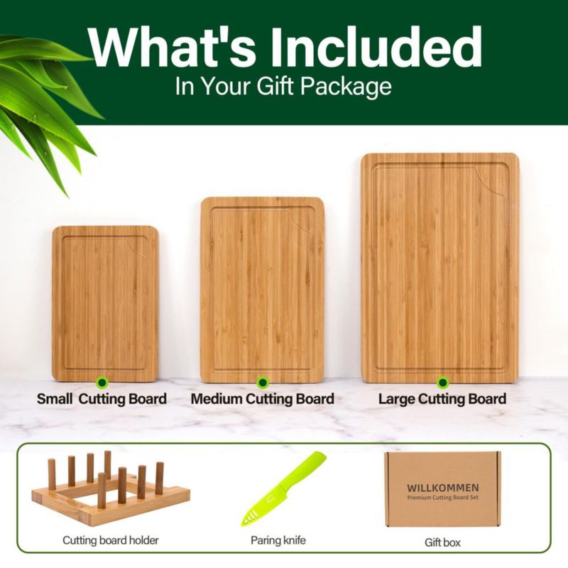 Set de 3 tablas de cortar WILLKOMMEN de bambú 37 × 25 cm