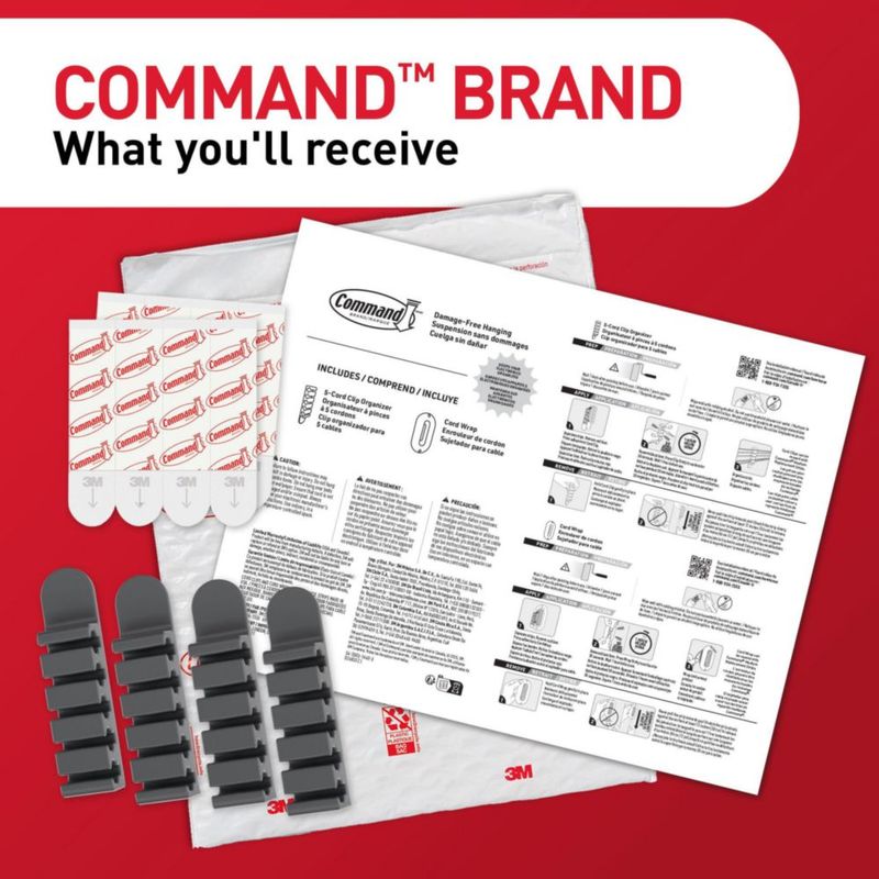 Organizador de clips para cables Command – 4 clips 8 tiras negro