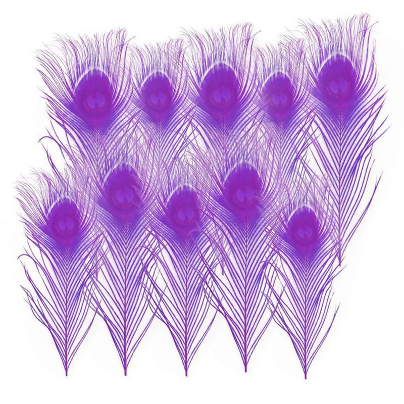 Plumas de pavo real LONDGEN púrpura 25‑30 cm (paquete de 10)