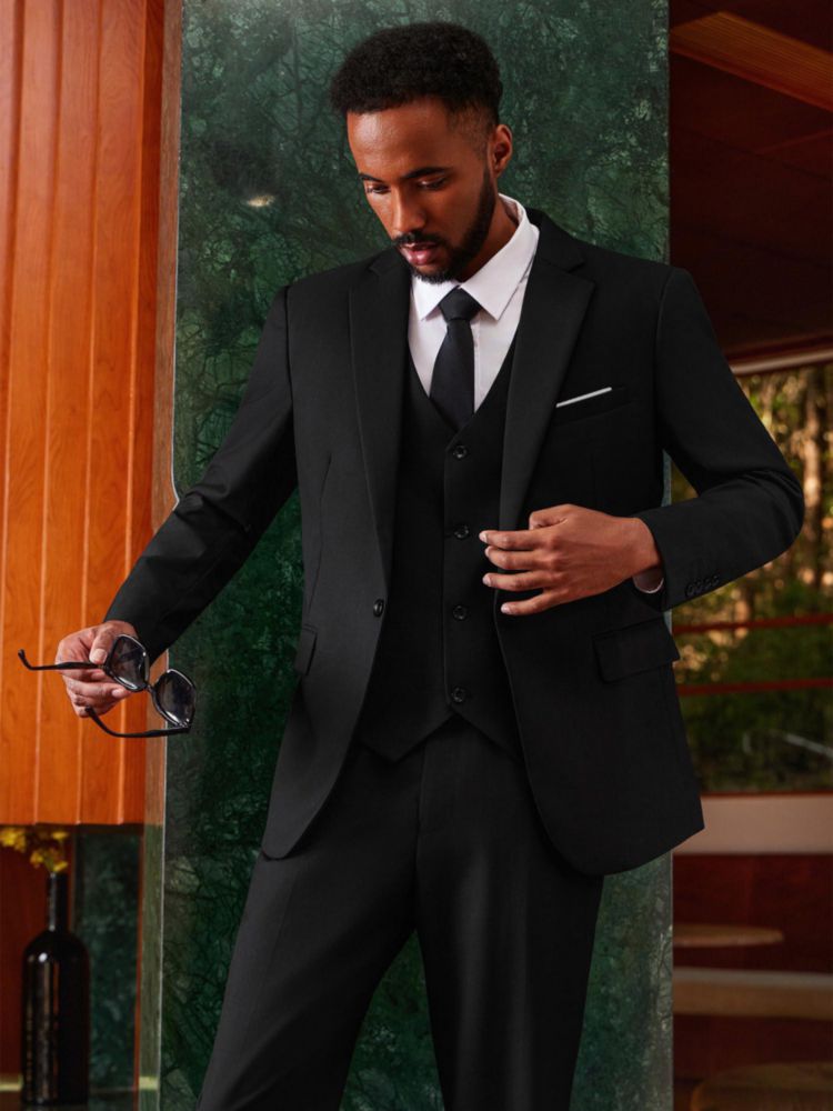 Traje de tres piezas MAGE MALE para hombre corte entallado un botón negro