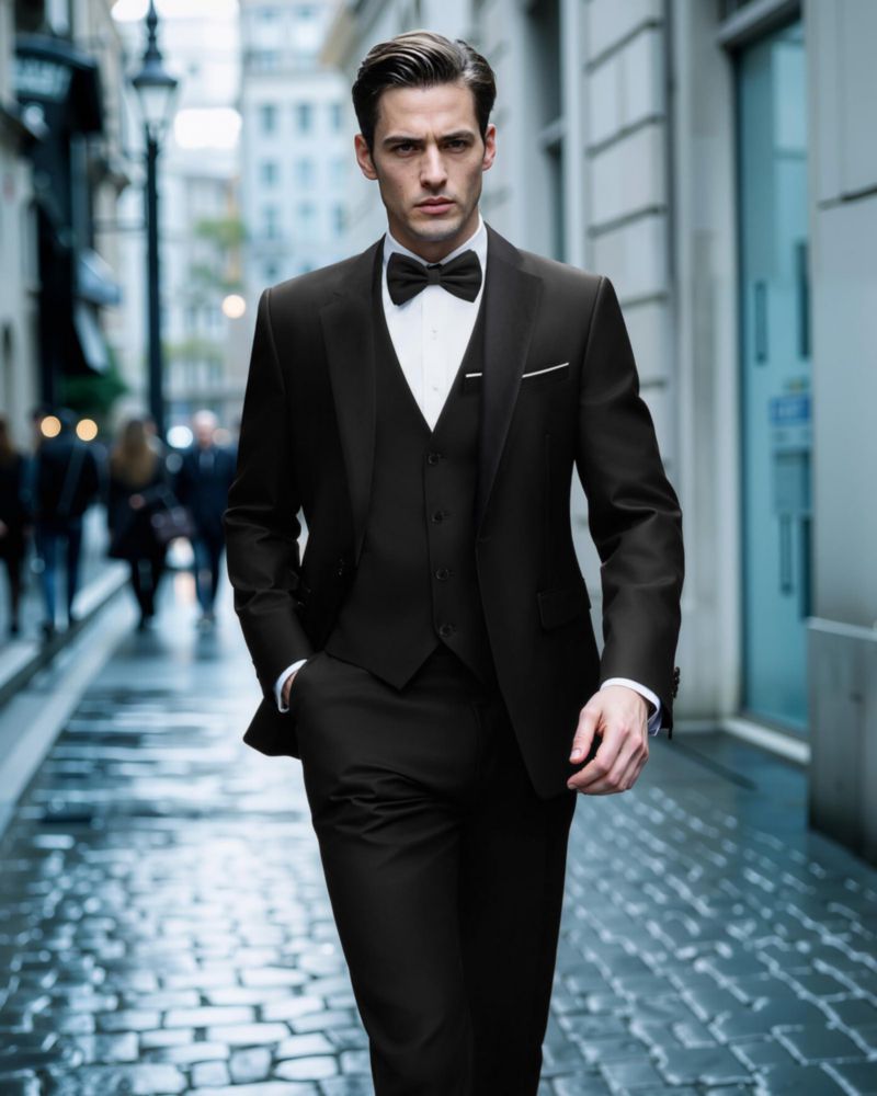 Traje de tres piezas MAGE MALE para hombre corte entallado un botón negro
