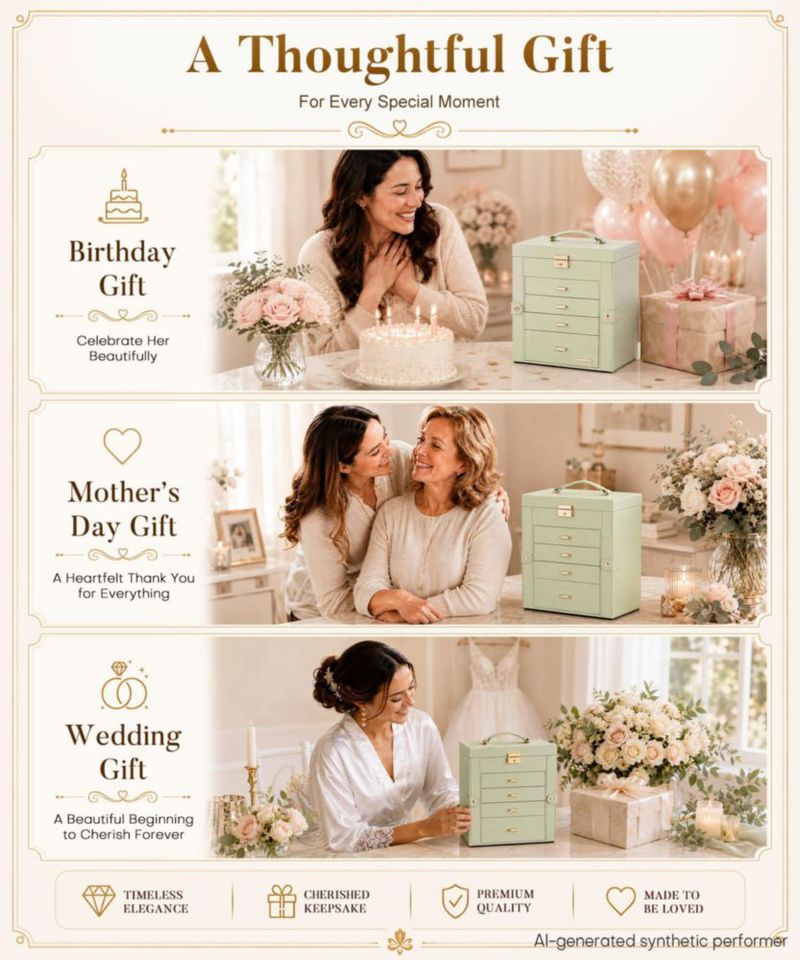 Caja de joyas Homde 28 × 26 × 15 cm 5 niveles con cierre y llave
