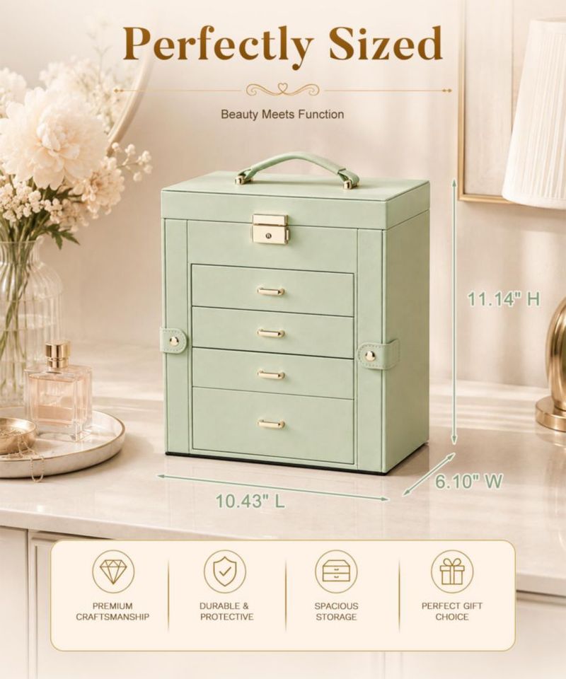 Caja de joyas Homde 28 × 26 × 15 cm 5 niveles con cierre y llave