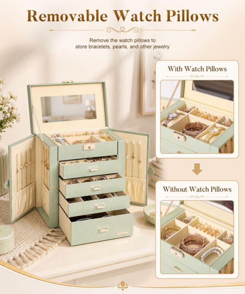 Caja de joyas Homde 28 × 26 × 15 cm 5 niveles con cierre y llave