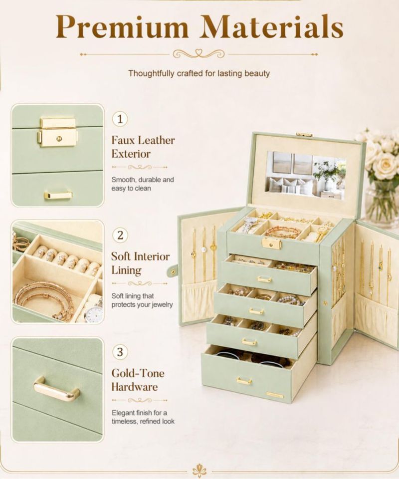 Caja de joyas Homde 28 × 26 × 15 cm 5 niveles con cierre y llave