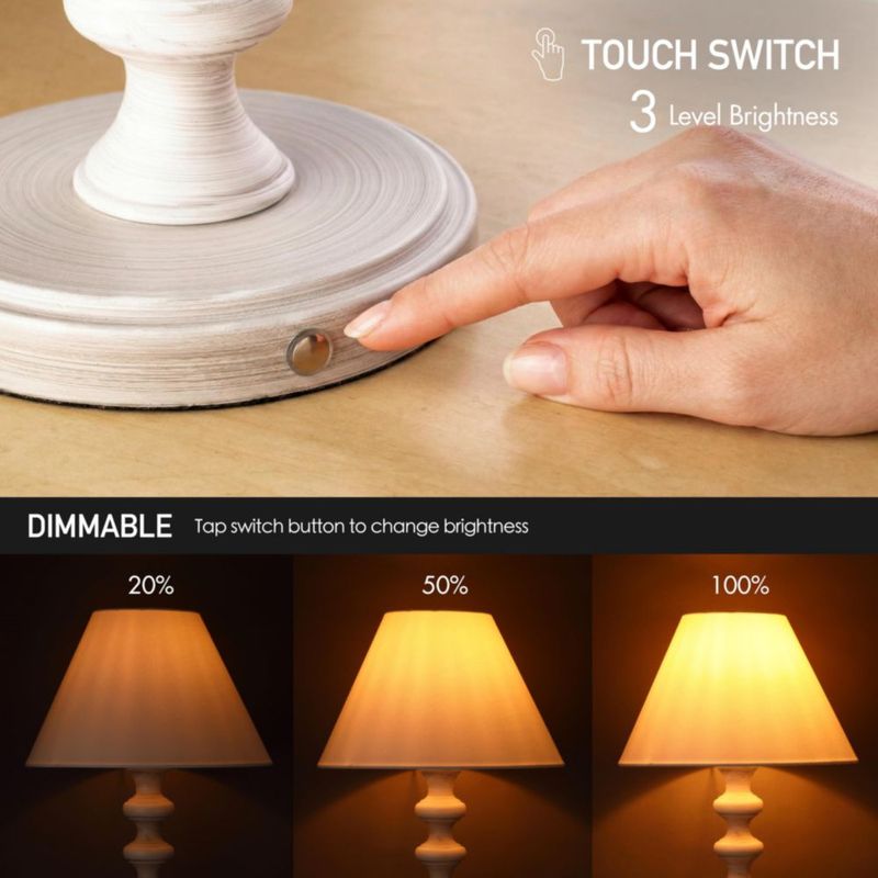 Lámpara de mesa recargable O'Bright Ember 3000K blanco envejecido (balustre blanqueado)
